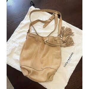 Lucky Brand Suede Hobo Bag Women's Drawstring Fringe Lt Brown Tan Western Boho